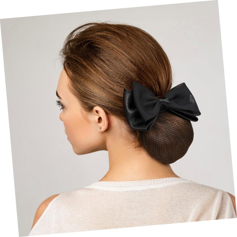 Beaupretty 2 Pieces Hair Snood Net Barrette Mesh Clip Elastic Butterfly Bun Bow Headdress for Lady Women Dance Office (Black) - Image 3
